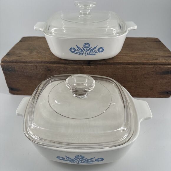 Corning Ware Blue Cornflower C-15 & C-24 Casserole Dishes 1 Quart 1959 RARE VTG - Picture 2 of 16